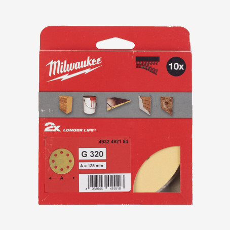 Круг шлифовальный MILWAUKEE HP 8 отв. H&L, Ø125мм, зерно 320, (10шт) Круг шлифовальный MILWAUKEE HP 8 отв. H&L, Ø125мм, зерно 320, (10шт)