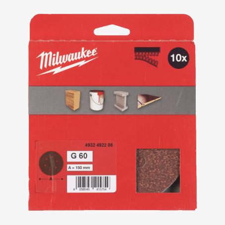 Круг шлифовальный MILWAUKEE 6 отв. H&L, Ø150мм, зерно 60, (10шт)