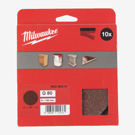 Круг шлифовальный 6 отв. MILWAUKEE, HL Ø150мм, зерно 80, (10шт)