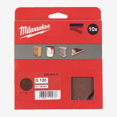 Круг шлифовальный 6 отв. MILWAUKEE, HL Ø150мм, зерно 120, (10шт)