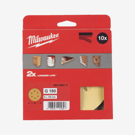 Круг шлифовальный MILWAUKEE HP 6 отв. H&L, Ø150мм, зерно 180, (10шт) Круг шлифовальный MILWAUKEE HP 6 отв. H&L, Ø150мм, зерно 180, (10шт)