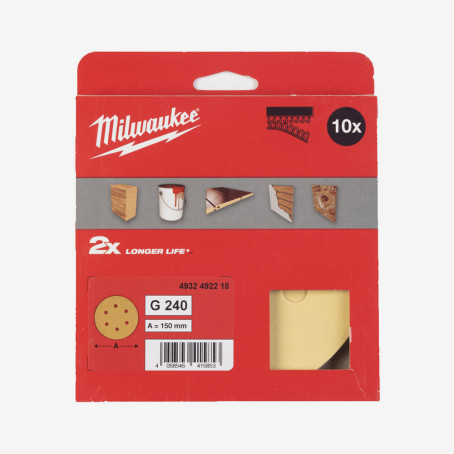 Круг шлифовальный MILWAUKEE HP 6 отв. H&L, Ø150мм, зерно 240, (10шт) Круг шлифовальный MILWAUKEE HP 6 отв. H&L, Ø150мм, зерно 240, (10шт)