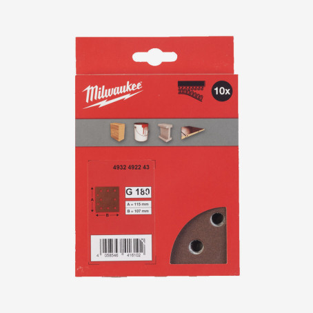 Бумага шлифовальная MILWAUKEE 10 отв. H&L, 115х107мм, зерно 180, (10шт)