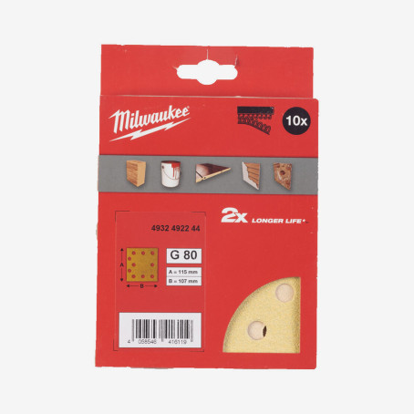 Бумага шлифовальная MILWAUKEE HP 10 отв. H&L, 115х107мм, зерно 80, (10шт) Бумага шлифовальная MILWAUKEE HP 10 отв. H&L, 115х107мм, зерно 80, (10шт)
