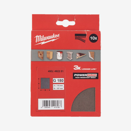 Сетка шлифовальная MILWAUKEE PG Mesh HL, 115х107мм, зерно 180, (10шт)