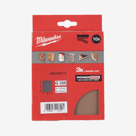 Сетка шлифовальная MILWAUKEE PG Mesh HL, 115х107мм, зерно 320, (10шт)