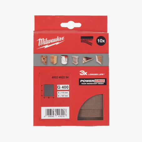 Сетка шлифовальная MILWAUKEE PG Mesh HL, 115х107мм, зерно 400, (10шт)