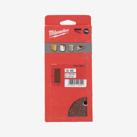 Бумага шлифовальная MILWAUKEE 8 отв. H&L, 93х185мм, зерно 40, (10шт) Бумага шлифовальная MILWAUKEE 8 отв. H&L, 93х185мм, зерно 40, (10шт)