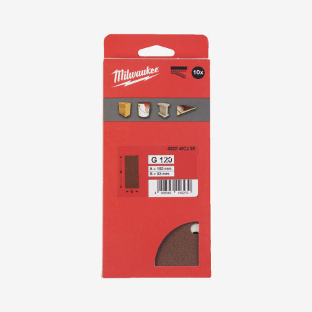 Бумага шлифовальная MILWAUKEE 8 отв. H&L, 93х185мм, зерно 120, (10шт) Бумага шлифовальная MILWAUKEE 8 отв. H&L, 93х185мм, зерно 120, (10шт)