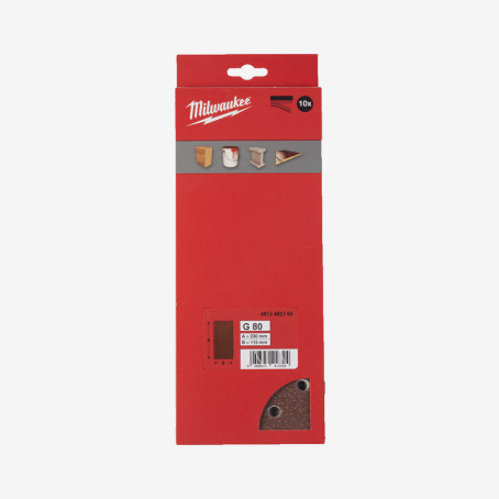 Бумага шлифовальная MILWAUKEE 14 отв. H&L, 115х230мм, зерно 80, (10шт) Бумага шлифовальная MILWAUKEE 14 отв. H&L, 115х230мм, зерно 80, (10шт)