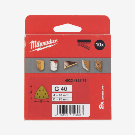 Бумага шлифовальная MILWAUKEE HP 6 отв. H&L, 93х93х93мм, зерно 40, (10шт)