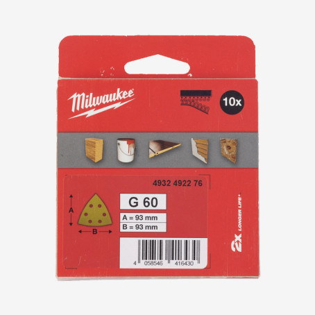 Бумага шлифовальная MILWAUKEE HP 6 отв. H&L, 93х93х93мм, зерно 60, (10шт)