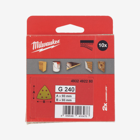 Бумага шлифовальная MILWAUKEE HP 6 отв. H&L, 93х93х93мм, зерно 240, (10шт)