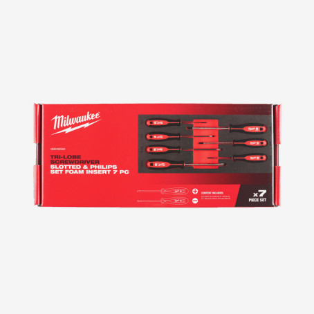 Ложемент з викрутками магнітними MILWAUKEE з тригранною рукояткою, SL+PH (7шт)