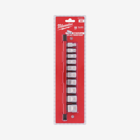 Набор головок хромированных дюймовых 3/8'' MILWAUKEE, на планке, (10шт) Набор головок хромированных дюймовых 3/8'' MILWAUKEE, на планке, (10шт)