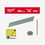 Гвозди из нержавейки финишные 15G MILWAUKEE с D-образной шляпкой, 34°/38мм / SC3, (2500шт)