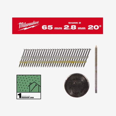 Гвозди реечные MILWAUKEE с круглой головкой, 20°/65мм / RS / B / SC1 (2000шт)