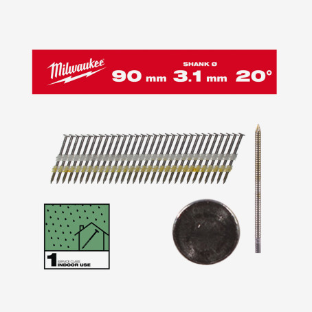 Гвозди реечные MILWAUKEE с круглой головкой, 20°/90мм / RS / B / SC1 (1750шт)