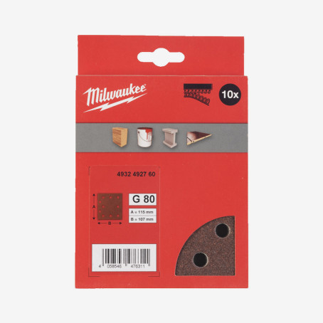 Бумага шлифовальная MILWAUKEE 10 отв. H&L, 115х107мм, зерно 80, (10шт) Бумага шлифовальная MILWAUKEE 10 отв. H&L, 115х107мм, зерно 80, (10шт)
