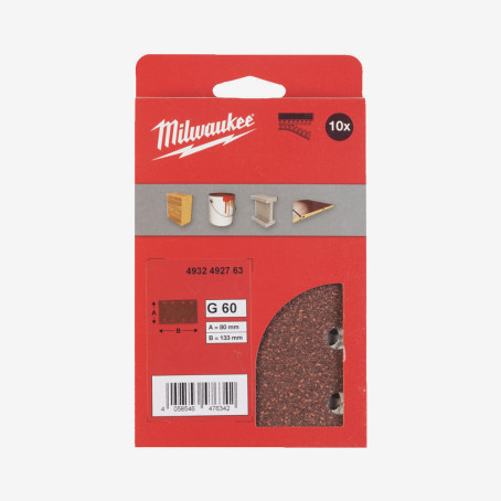 Бумага шлифовальная MILWAUKEE 8 отв. H&L, 83х133мм, зерно 60, (10шт) Бумага шлифовальная MILWAUKEE 8 отв. H&L, 83х133мм, зерно 60, (10шт)