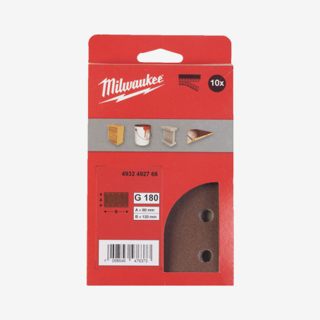 Бумага шлифовальная MILWAUKEE 8 отв. H&L, 83х133мм, зерно 180, (10шт) Бумага шлифовальная MILWAUKEE 8 отв. H&L, 83х133мм, зерно 180, (10шт)