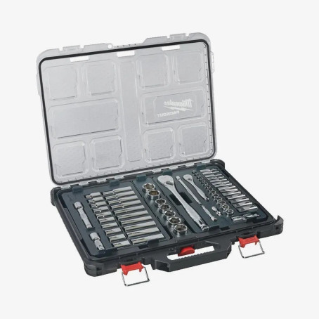 Набор головок хромированных метричных 1/2'', 1/4'' MILWAUKEE, с храповиком, PACKOUT, (63шт) Набор головок хромированных метричных 1/2'', 1/4'' MILWAUKEE, с храповиком, PACKOUT, (63шт)