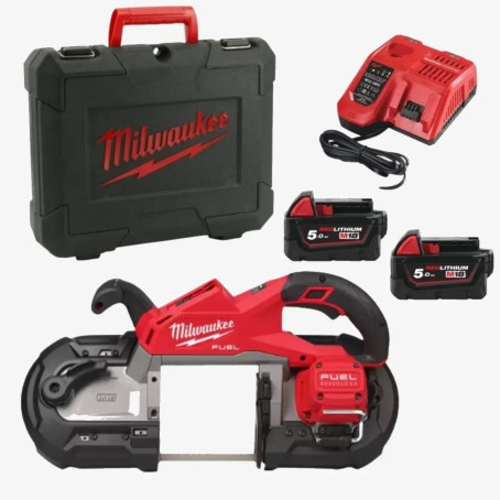 Пила ленточная аккумуляторная MILWAUKEE, M18 FBS125-502C (+зар.пр., 2 акум.Х 5Ач, кейс)