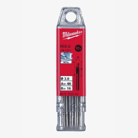 Свердло по металу HSS-G MILWAUKEE DIN1897, діаметр3,0x46мм, (10шт)