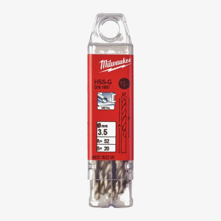 Свердло по металу HSS-G MILWAUKEE DIN1897, 3,5х52х20мм, скорочене, (10шт)