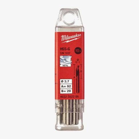 Свердло по металу HSS-G MILWAUKEE DIN1897, 3,7х52х20мм, скорочене, (10шт)