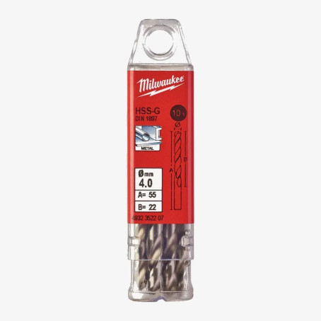 Свердло по металу HSS-G MILWAUKEE DIN1897, 4,0х55х22мм, скорочене, (10шт)