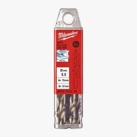 Свердло по металу HSS-G MILWAUKEE DIN1897, 8,0х79х37мм, скорочене, (5шт)