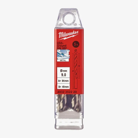 Свердло по металу HSS-G MILWAUKEE DIN1897, 9,0х84х40мм, скорочене, (5шт)