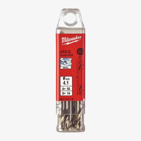 Сверло по металлу HSS-G MILWAUKEE, DIN 1412 C, диаметр 4,1х55х14мм, двустороннее, (10шт) Сверло по металлу HSS-G MILWAUKEE, DIN 1412 C, диаметр 4,1х55х14мм, двустороннее, (10шт)