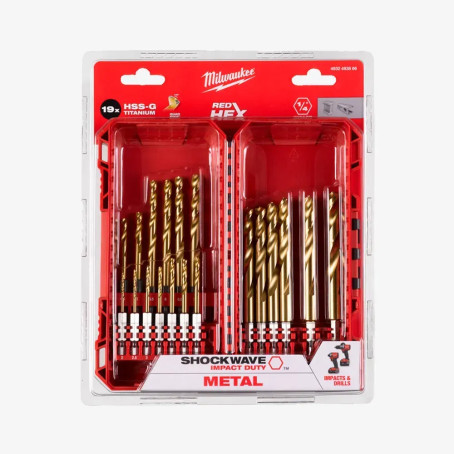 Набор сверл по металлу PACKOUT RedHEX HSS-G TiN MILWAUKEE, (19шт)